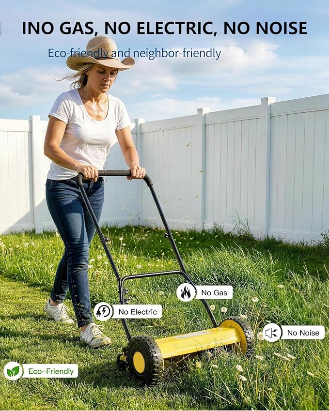 GarveeLife 5-Blade Push Reel Lawn Mower, 16-Inch Manual Push Grass Cutter, Adjustable Cutting Height, Lightweight & Easy Assembly for Small/Medium Yards, Compact Storage, Quiet Eco-Friendly