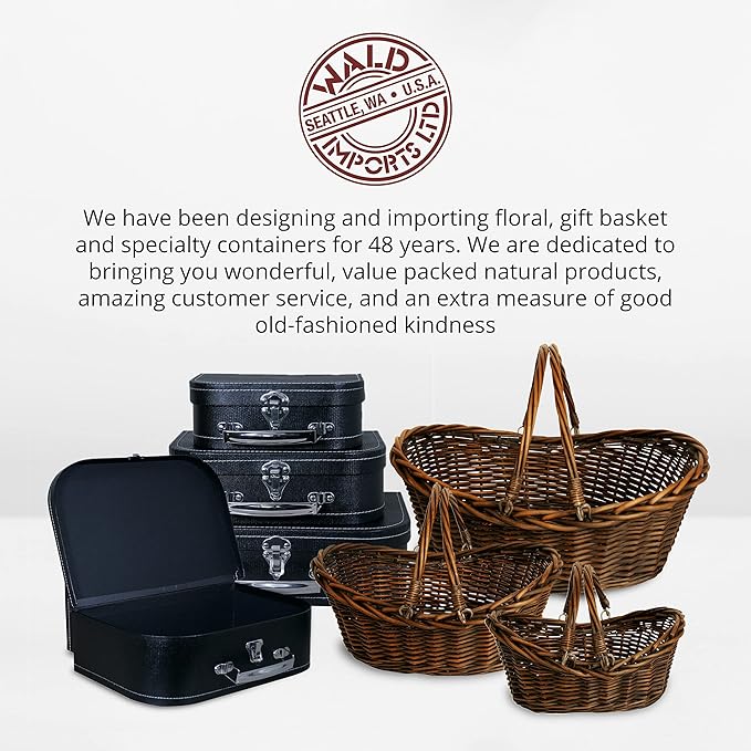 Wald Imports - Medium Dark Brown Hand Woven Wicker Basket for Storage with Handles - Woven Basket - Wicker Baskets for Picnics, Easter, Organizing, and More (17 x 6.5 inches)