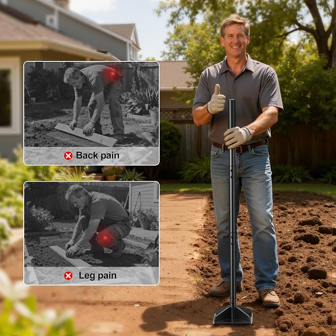 Heavy Duty Steel Tamper, 48" Handle Tamper with Comfortable Rubber Grip, 10×10" Garden Tamper Tool for Soil, Gravel, Asphalt & Lawn