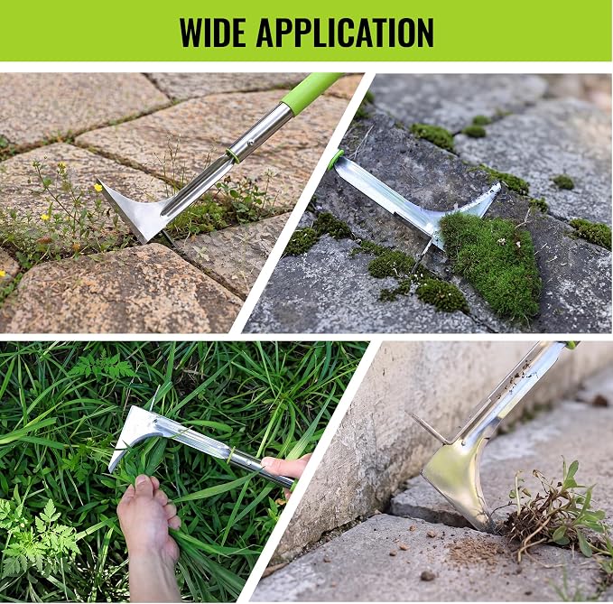 WORKPRO Crack Weeder, Stainless Steel Crevice Weeding Tool with Adjustable Long Handle(27"-54"), L-Shaped Weed Removal Scraper, for Garden Lawn Yard Patio Terrace Paving Garden Hand Tool