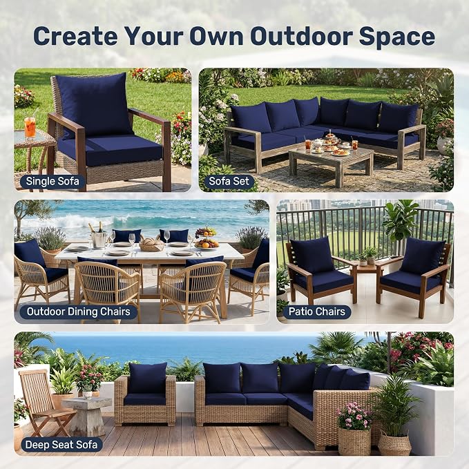 UNIKOME Outdoor Seat Cushions 19 X 19 Inch - Water-Resistant & Fade Resistant, Removable Cover Patio Furniture Cushions for Chair, Sofa, Couch, Wicker, Navy
