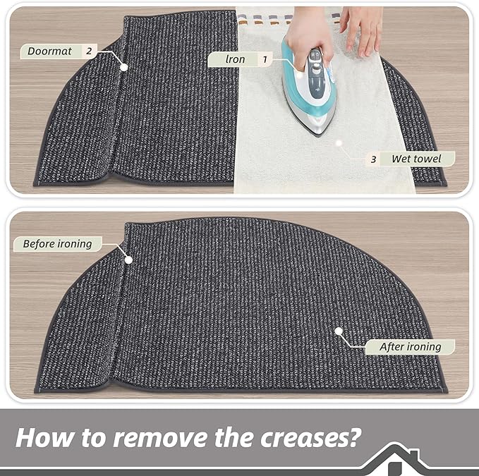BEQHAUSE Dirt Trapper Door Mat 24" x 36" Half Circle Non-Slip Washable Doormats Entrance Rugs Absorbent Welcome Low Profile Floor Mats for Front Back Door and Entryway, Charcoal