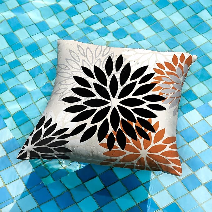 DFXSZ Black Orange Flower Pillow Covers 16x16 Inch Set of 2 Outdoor Throw Pillows Outdoor Waterproof Decor for Living Room Sofa Patio Funiture Garden Floral Polyester Pillow Covers 002V16