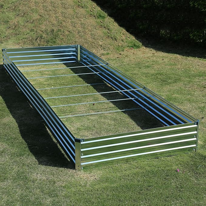 Foxlang 12x4x1ft(2 Pack) Galvanized Raised Garden Bed,Outdoor Planter Box Metal Patio Kit Planting Bed for Vegetables Flowers Herb,Silver