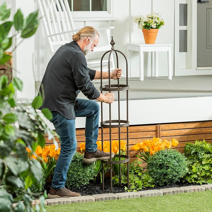 Evergreen 5 ft Garden Trellis for Climbing Plants Vines, Jasmine & Flowers, Rustproof Metal Obelisk Trellises, Outdoor & Indoor Plant Support for Potted Planters (Antique Copper)