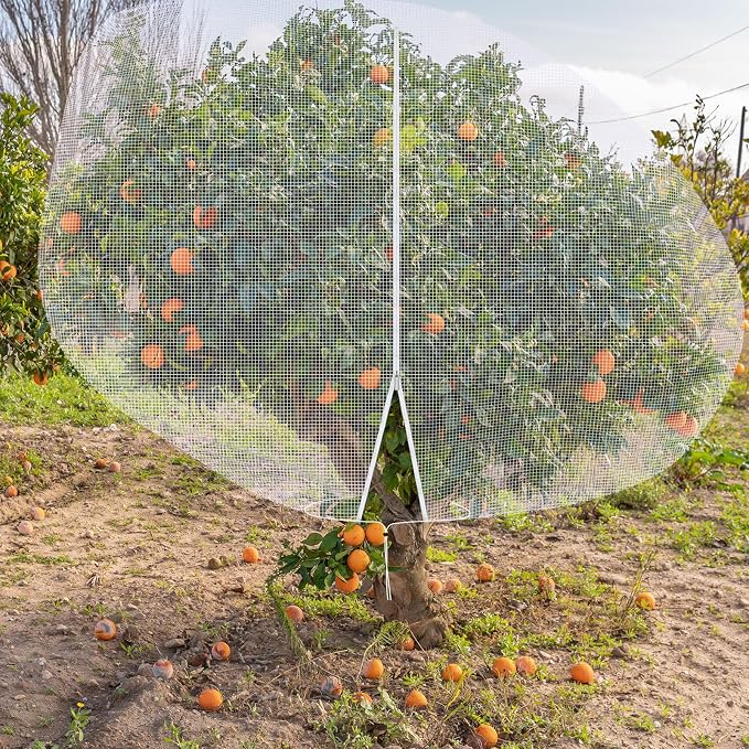2 Pcs 12 x 12 ft Large Fruit Tree Netting for Protecting Fruit from Squirrels Birds Bug Deer & Rat Garden Mesh Netting with Zipper and Drawstring for Blueberry Peach Apple Garden Bushes