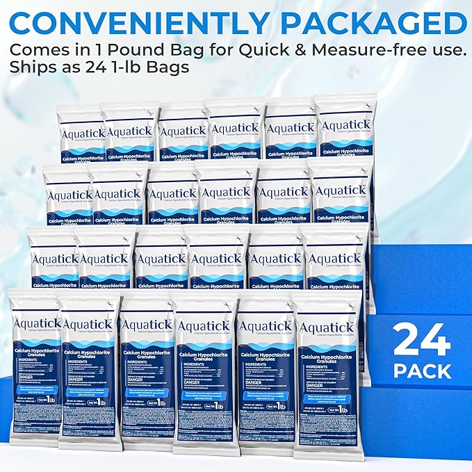 Pro-Grade Chlorine Pool Shock, 68% Cal-Hypo Granular Sanitizer, Prevents Bacteria & Algae, Restores Crystal Clear Water - Shock Treatment, Swimming Pool Chemical - 24 X 1lb