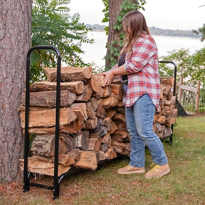 Sunnydaze 8‑Foot Firewood Rack - Outdoor Wood Storage - Black Heavy‑Duty Log Holder Wood Rack for Firewood - 1500-lb Capacity