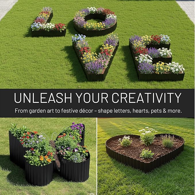 40FT x 8IN Flexible Corrugated Metal Garden Edging Roll, Rust Resistant Galvanized Steel Landscape Border, Flexible Lawn Edging for Flower Beds, Pathways & Outdoor Landscaping
