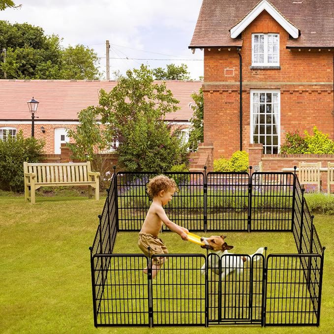 Getlay 36 in(H) Garden Fence, Wide Gate Low Threshold, 10 Panels Total 22.1 Ft(L) Heavy Duty Iron Animal Barrier Fence for Yard,Suitable for Indoor Or Outdoor Dog Fencing,Garden Border Fence