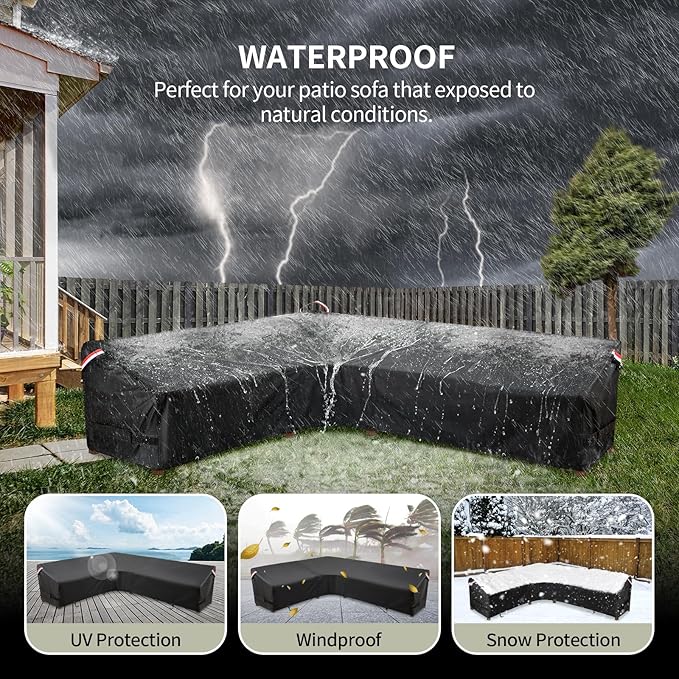 KylinLucky Patio Sectional Sofa Cover V-Shaped 85"x85", Heavy Duty Waterproof Outdoor Corner Couch Cover, All-Weather Protection for Conversation Set, Black