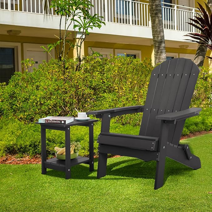 Meluvici Double Adirondack Side Table Weather Resistant, Outdoor Rectangular End Table for Adirondack Chair, Dark Brown