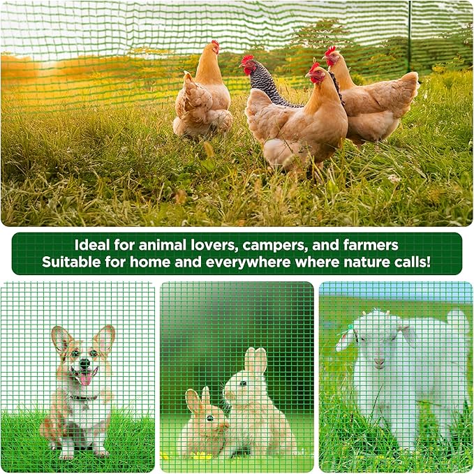 HIDALIFE Temporary Fence with Posts,3‘x50‘ Safety Barrier for Dog Snow Plastic Mesh Fencing with Fiberglass Stake Windbreak Rope,Movable Fencing Roll for Garden Backyard Outdoor Animal Protect