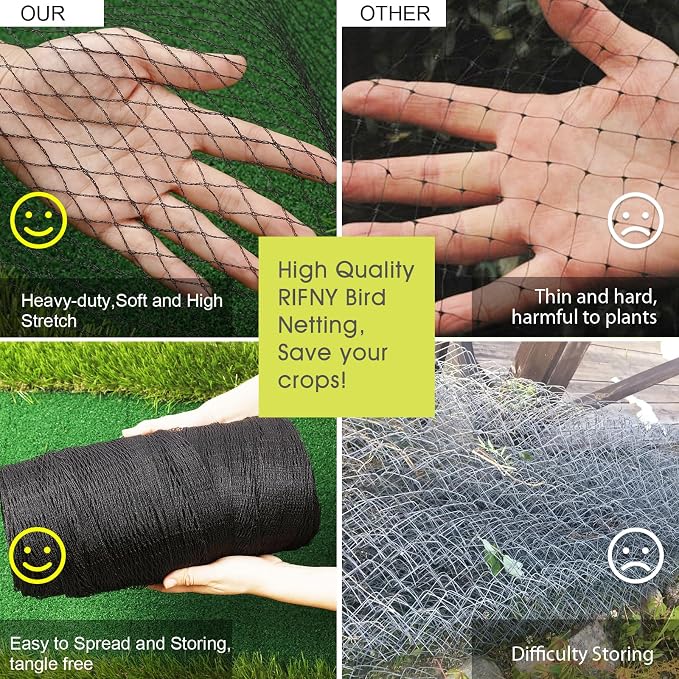 Bird Netting for Garden Protection, 13 x 16.5 FT Heavy Duty Garden Netting with Ties and Landscape Staples for Vegetable, Fruit Trees & Other Plants Against Birds Deer Squirrels and Poultry
