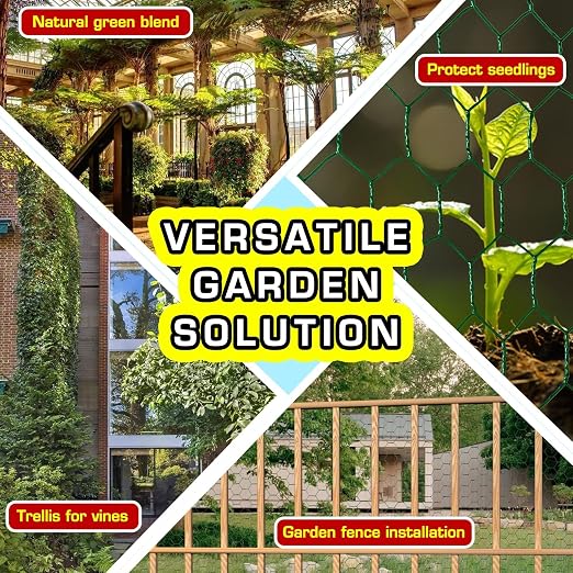 Premium Green Chicken Wire Fencing 13.7inx157in, PVC Coated Chicken Wire, Poultry Netting, Galvanized Chicken Wire Barrier for Floral Arrangements/Craft Projects/Pet/Rabbit