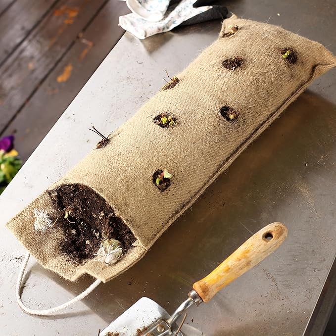 HANG & GROW Burlap Saddle Bag Planter for Outdoor Plants Vertical Flower for Easy Outside Garden Decoration Reusable Hanging for Flowers, Strawberry, Vegetables and Herbs, 1 Bag with 10 Holes