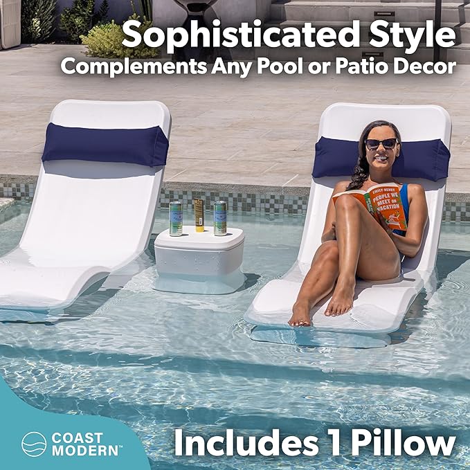 GoSports Coast Modern Outdoor Lounge Chair Pillow with Strap - Waterproof Headrest Pillow for Pool Lounger & Patio Chaise Cushions