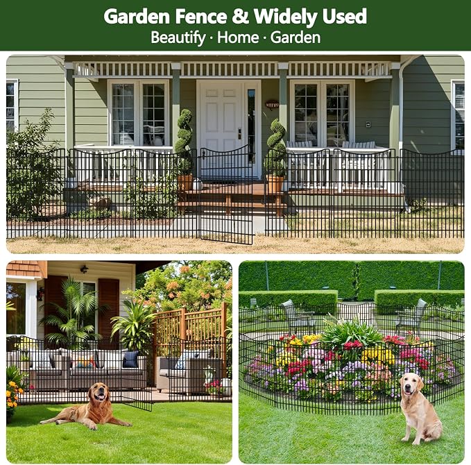 10 Panels Garden Fencing Animal Barrier with Gate, 40 in(H) X 23.6 ft(L) Dog Fence Outdoor for Yard, No Dig Temporary Tall Fence Rustproof Metal Wire Panel Border for Dog, Rabbits, and Patio