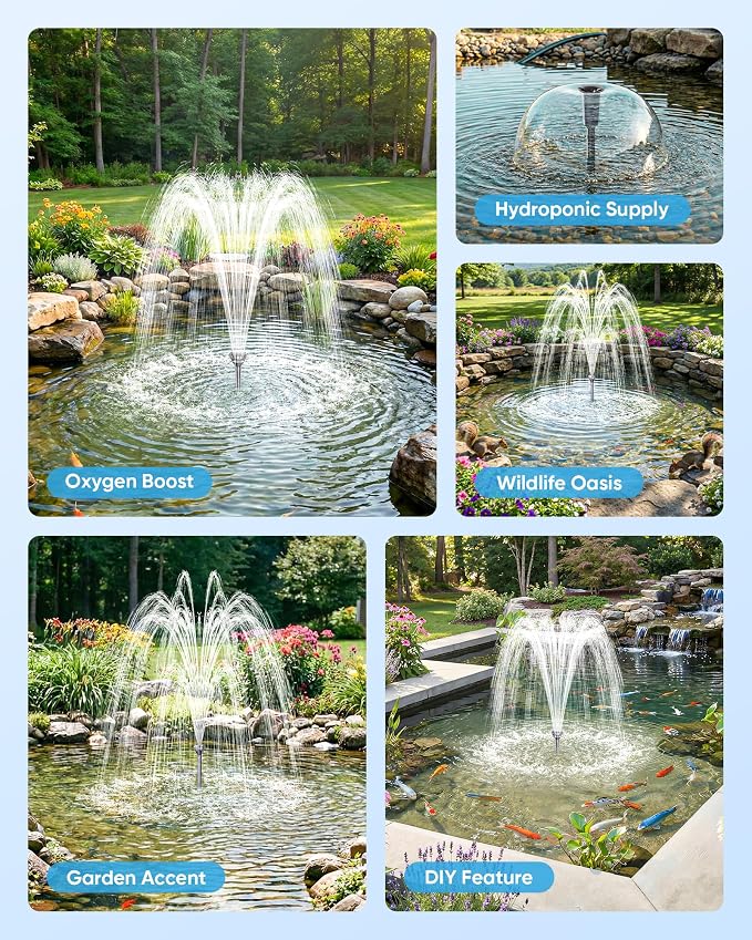 Antfraer 100W Solar Pond Pump, 1200GPH Solar Powered Water Fountain Pump with 3 Spray Nozzles, Solar Waterfall Pump & Solar Pond Aerator for Medium-Large Koi Pond Outdoor Garden Water Feature