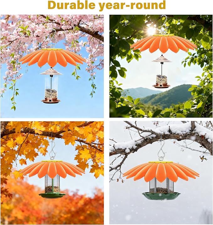 10.5 inch Hummingbird Feeder Shade Dome Cover,Rain Guard,Weather Guard for Bird Feeder, Umbrella Cover for Bird House for Outdoor,Squirrel Baffle,Flower Design(Orange)