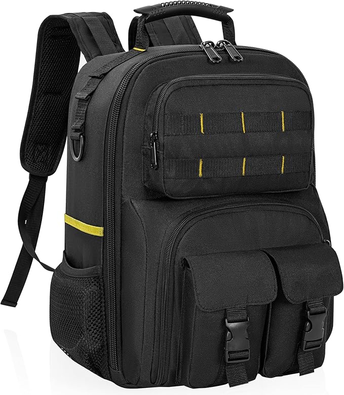 Tool Backpack for Men, Heavy Duty Tool Bag with Removable Tool Organizer, Durable Water-Resistant Work Backpack, Upgrade(Black & Yellow)