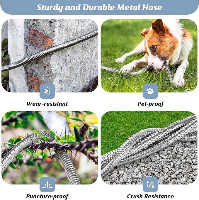 Garden Hose 100FT with 10 Function Nozzle, Water Hose with Leak-proof Connectors No-Kink Lightweight Puncture-proof Pet-proof Sturdy Hose for Outdoor Yard(Light Silver)