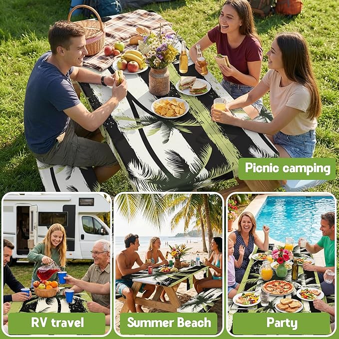 Picnic Table Cover with Bench Covers Tablecloth Glamping Essentials Gear Table Cloth Outdoor Summer Motorhome Cool Fun Unique Ideas Gifts for Camper Camping Lovers RV Owner Family Couple Men Male Dad