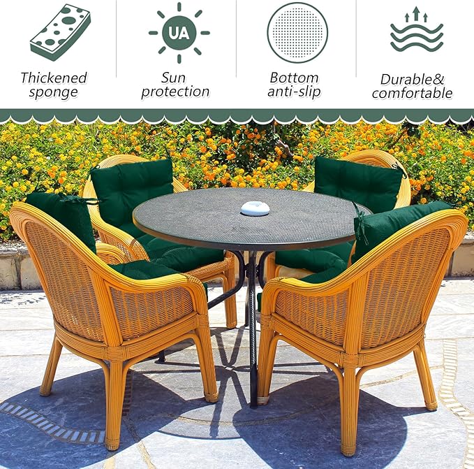 Marsui 2 Pcs Outdoor Indoor High Back Chair Cushions Patio Furniture Tufted Pillow with Ties Water-Resistant Replacement Outdoor Rocking Chair Cushions, 42 x 21 Inches (Duck Green,Solid Color)