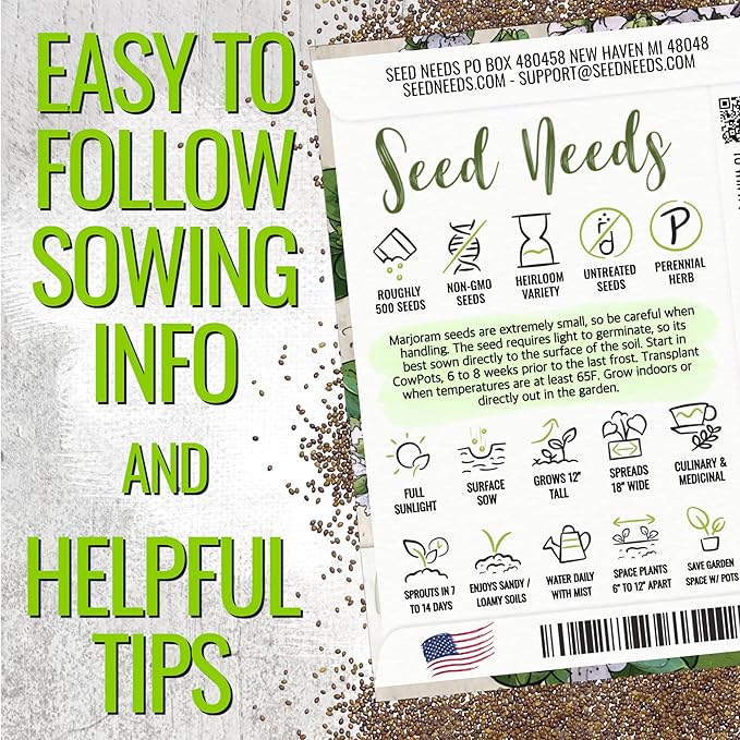 Seed Needs Sweet Marjoram & Italian Oregano Seeds for Planting Fresh Kitchen Herbs - Non-GMO Heirloom & Untreated Perennial Herb Seed to Plant a Culinary Garden Indoors or Outdoors (2 Pack Duo)