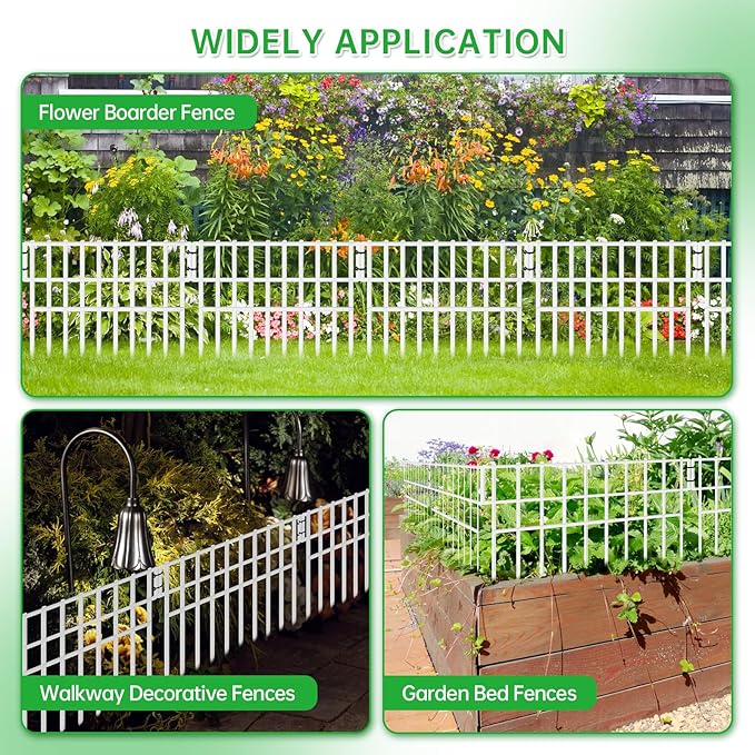 17ft(L) X 13in(H) Animal Barrier Fence, 12 Panels No Dig Fence for Dogs, 1.52IN Gap Anti Digging Dog Barrier, Rustproof Metal Garden Edging Border Defense for Outdoor, Yard, Lawn, White