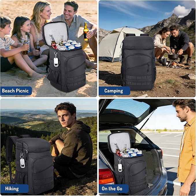 DEYACE Cooler Backpack, 33 Cans Tactical Inspired Backpack Cooler Insulated Leak Proof for Men & Women Portable 2 Leak Proof Compartments Coolers Bag for Beach Travel Picnic Lunch Hiking BBQ Camping
