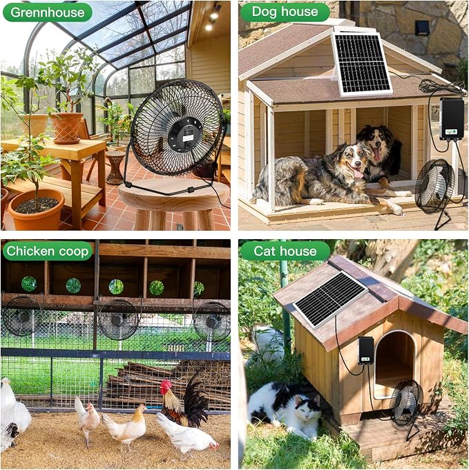 blessny 8" Solar Rechargeable Fan, 25W Solar Powered Floor Fan with 66.6 Wh Battery Backup for Outdoor Greenhouse, Chicken Coop, Pet House Air Circulation Cooling