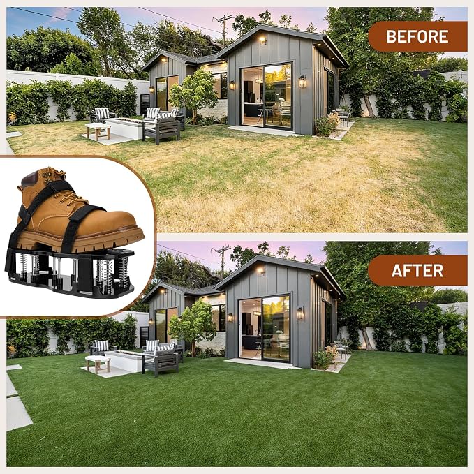Lawn Aerator Shoes, Pre-Installed Two-Layer Spike Aerator Shoes Tool with Hook-and-Loop Adjustable Straps, Durable and Self-Cleaning for Patio Garden Soil and Plat Grassland, B & S