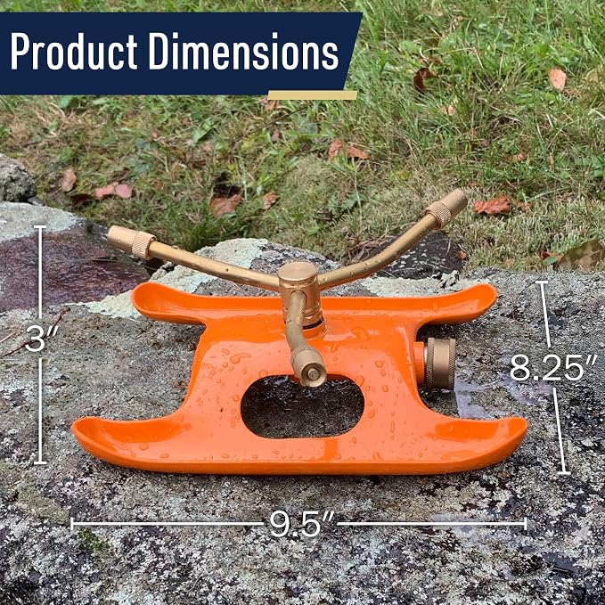 Kings County Tools Watering Sprinkler Sled, Sprinklers for Yard, 360 Degree Rotary Sprinkler Watering System, Brass Nozzle Steel Base
