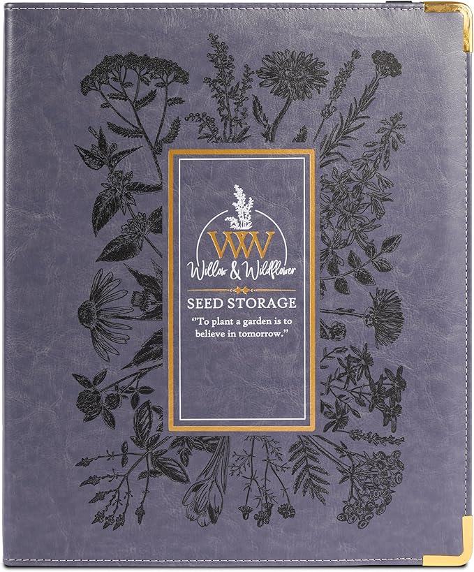 Create-ables Willow and Wildflower Garden Seed Organizer Binder, Seed Storage Organizer, Garden Binder Book for Packet Storage Catalog Can Store 120 Packets with Dibber and Widger (Slate Blue)