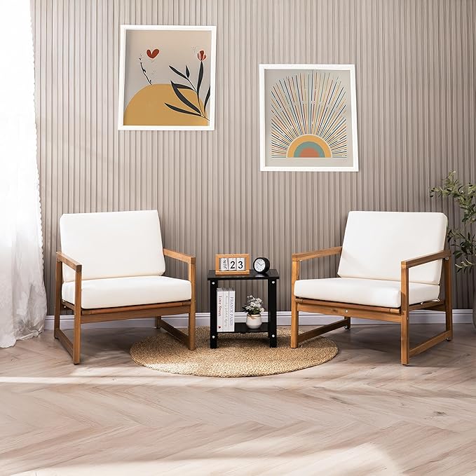 VICTORY RELAX Solid Acacia Wood Side Table with 2-Tier Storage, Weather-Resistant Outdoor Indoor End Table, Black Rustic Color Night Stand