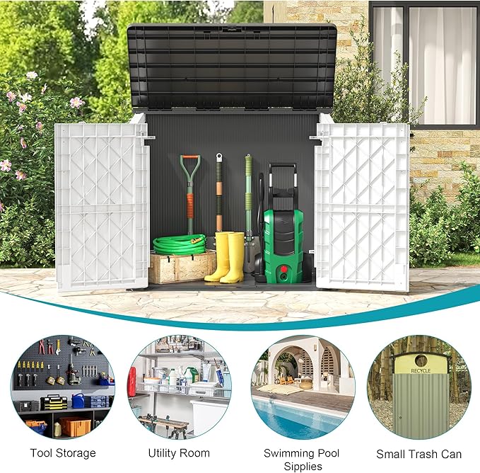 Outdoor Horizontal Resin Storage Box 36 Cu Ft with Lockable Doors, Portable Outdoor Storage Shed -Waterproof Outdoor Storage Cabinet for Garden,Easy to Assemble