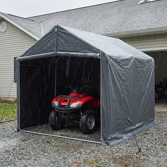 HOTEAGLE Outdoor Storage Portable Shed, 3/4 inch Thick Support Rods & Bolted Frame (Not Socket), Rolled Up Doors and Ventilation Window, Tent Garage 8 x 6 ft