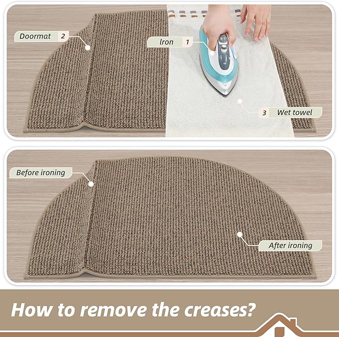 BEQHAUSE Dirt Trapper Door Mat 24" x 36" Half Circle Non-Slip Washable Doormats Entrance Rugs Absorbent Welcome Low Profile Floor Mats for Front Back Door and Entryway, Taupe