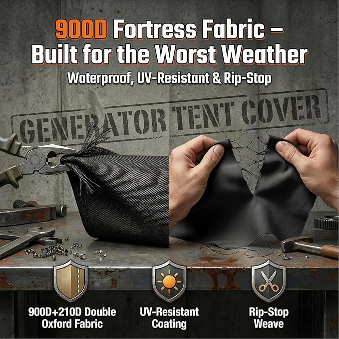Generator Cover While Running, Portable Generator Cover for Outdoor Use, with Double Layer 900D Fabric, 30"L x 30"W x 26"H, Universal Fit for 6000W-11000W Frame Generators, Black