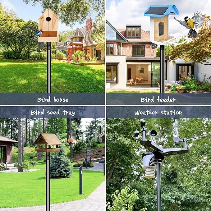 Gtongoko Smart Bird Feeder Pole 1-Inch Dia 2 Pack 79 Inch Bluebird House Pole for Outdoors Weather Station Heavy Duty Metal Mounting Kit Adjustable Bird Feeder Stand Black