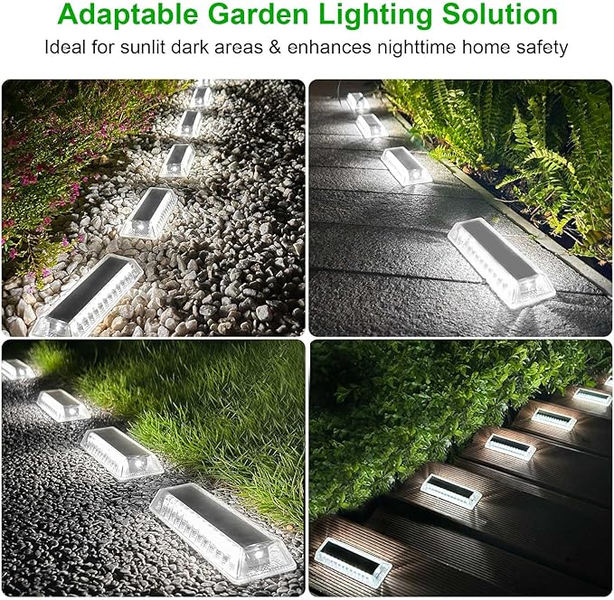 Lacasa Solar Deck Lights, Solar Lights Outdoor Waterproof IP68, 4 Pack Solar Powered Pathway Yard Driveway Step Landscape Light, LED Lighting 50LM for Garden Path Walkway Stair Patio, Cool White 6000K