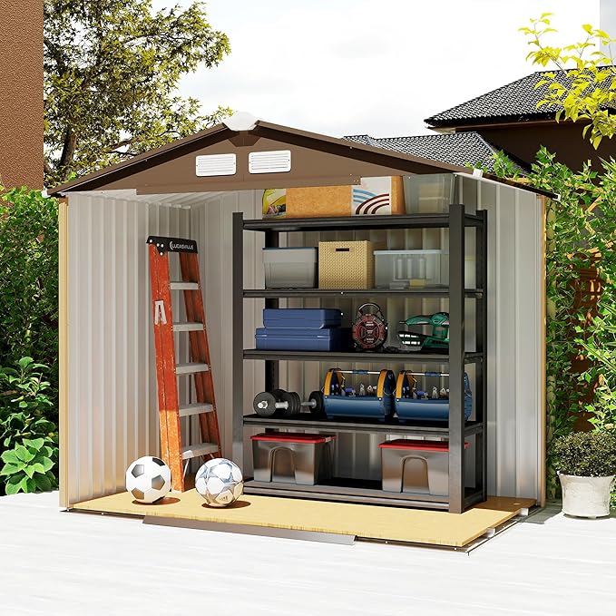 Outsunny 7' x 4' Outdoor Storage Shed, Garden Tool Metal Shed with Foundation Kit, Double Lockable Door, Air Vents and Sloping Roof, for Backyard, Patio, Lawn, Yellow