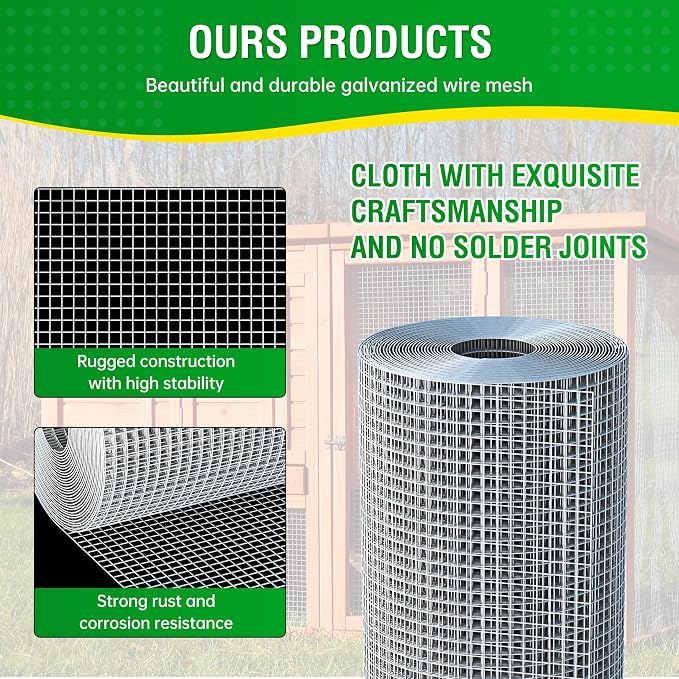 Dynabyte Hardware Cloth 1/2 inch 48 X 100 ft 19 Gauge, Hot-Dip Galvanized After Welding, Rust and Corrosion Resistant, Chicken Wire Fencing, Chicken Wire Mesh Roll, Gopher Mesh