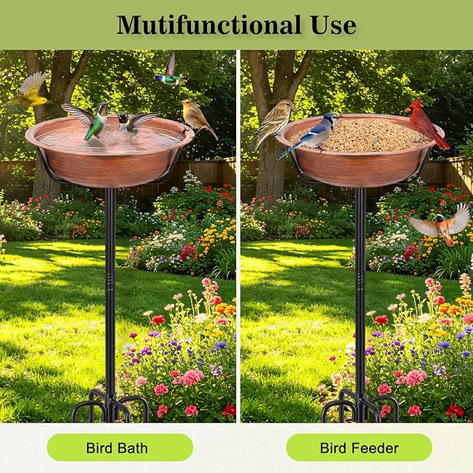 Gtongoko Metal Bird Bath for Outside Heavy Duty, 35 Inch Bird Feeder Birdbaths for Outdoors, Garden Bird Bath Bowl with 5-prongs Base
