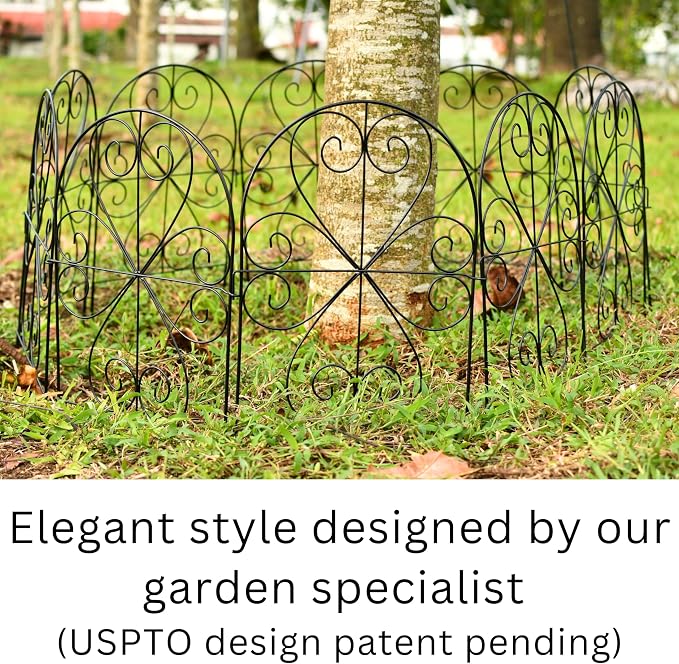 ShopLaLa Decorative Garden Fence Animal Barrier (10 Panels) 12in(L) x 24in(H) Rustproof Decorative Black Metal Wire Fencing Flower Bed Edging for Landscape, Small Dog Fences Patio Yard Outdoor Decor