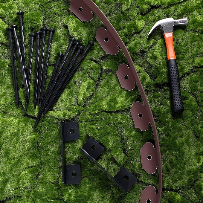 Queekay 148FT 2 Inch Tall Landscape Edging Kit with 70 Spikes 20 Connectors Plastic Garden Landscape Edge Border Flexible Landscaping Edging for Lawn Garden Yard Flower Bed(Brown,2 Inch)