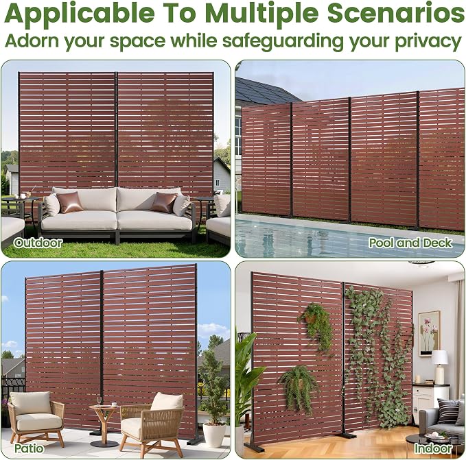 Outdoor Privacy Screen 72" H HDPE Decorative Freestanding Privacy Panel, Sandblasting Louvered Privacy Screens with Stand, Weather-Resistant Panel for Patio, Balcony, Backyard(6 Panels)