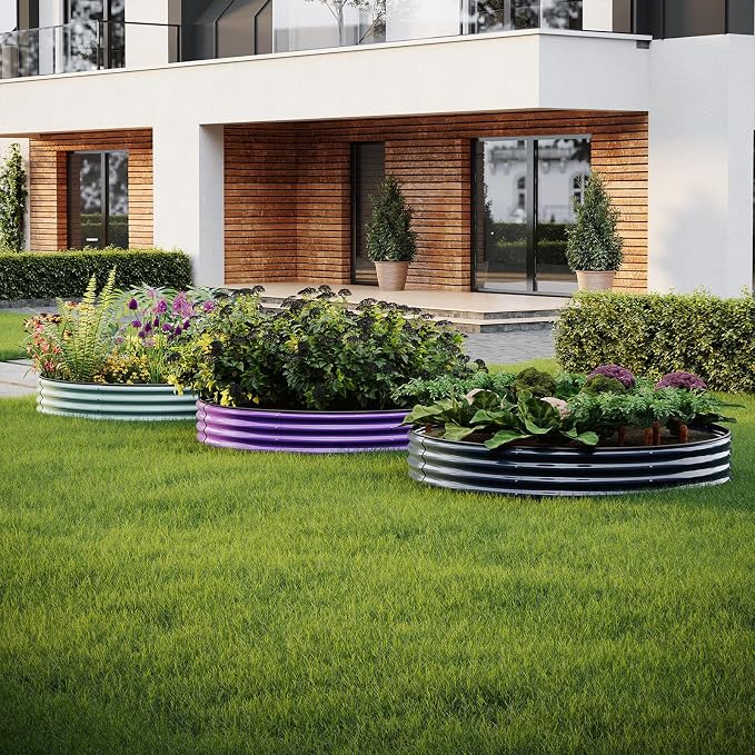 ZFHgarden Galvanized Metal Planter Round Raised Garden Bed Kit for Gardening Outdoor,3x3x1ft Grow Garden Box Raised Flower Bed,Round Galvanized Planter Outdoor Large Metal Fire Pit Ring
