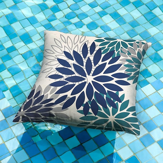 DFXSZ Navy Blue Flower Pillow Covers 20x20 Inch Set of 2 Outdoor Throw Pillows Outdoor Waterproof Decor for Living Room Sofa Patio Funiture Garden Floral Polyester Pillow Covers 002X20